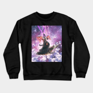 Lazer Warrior Space Cat Riding Turtle With Pizza Crewneck Sweatshirt